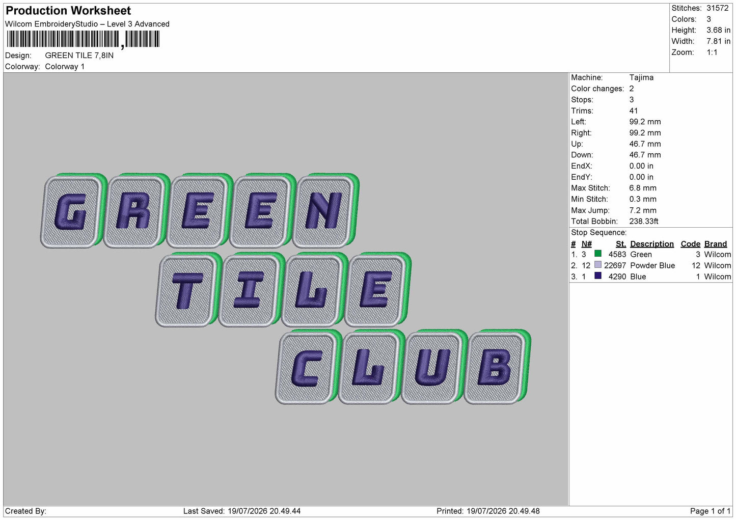 Green Text 1907 Embroidery Machine Design File 6 sizes