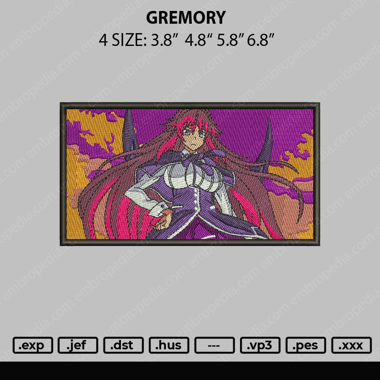Gremory Embroidery File 4 size