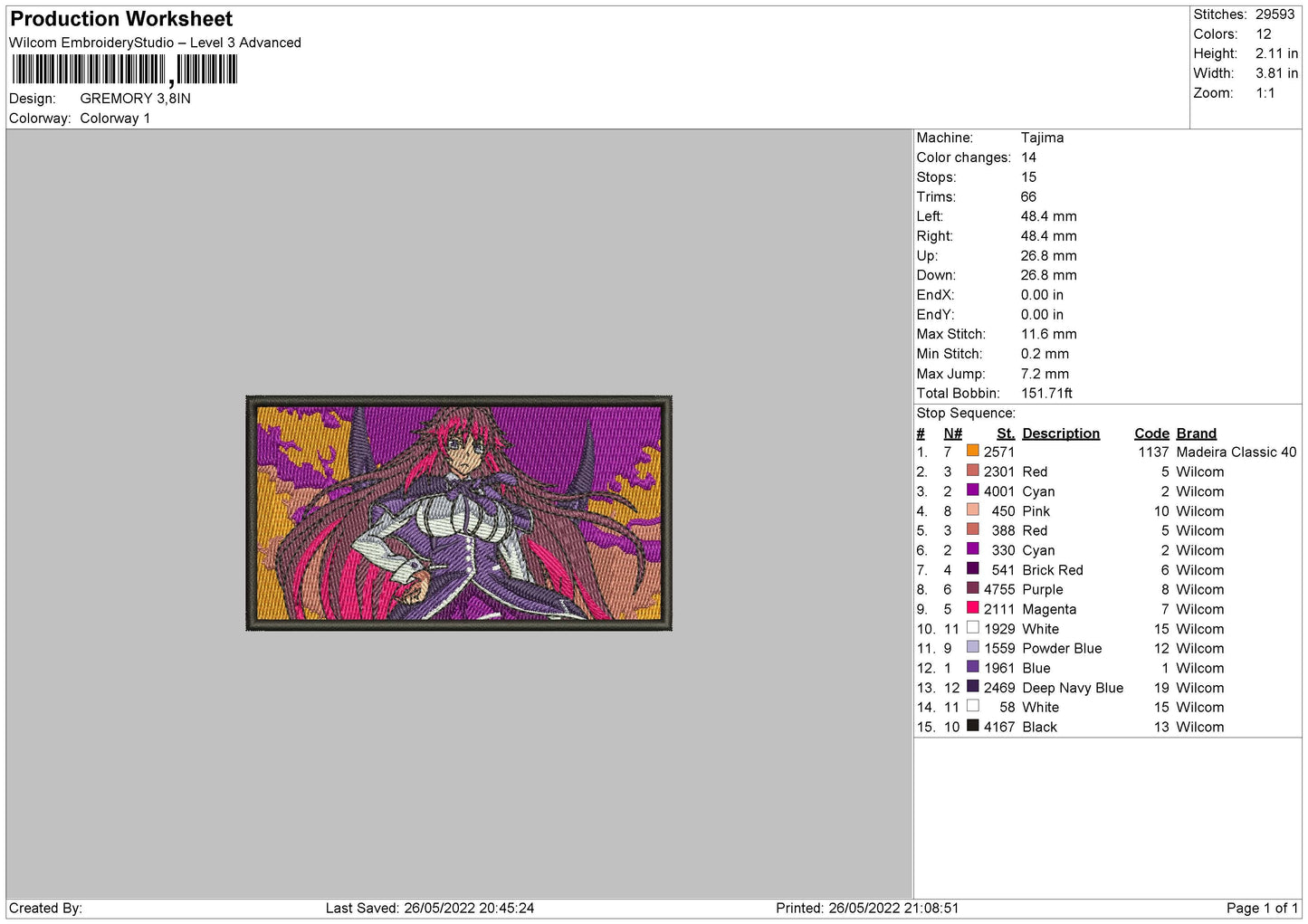 Gremory Embroidery File 4 size
