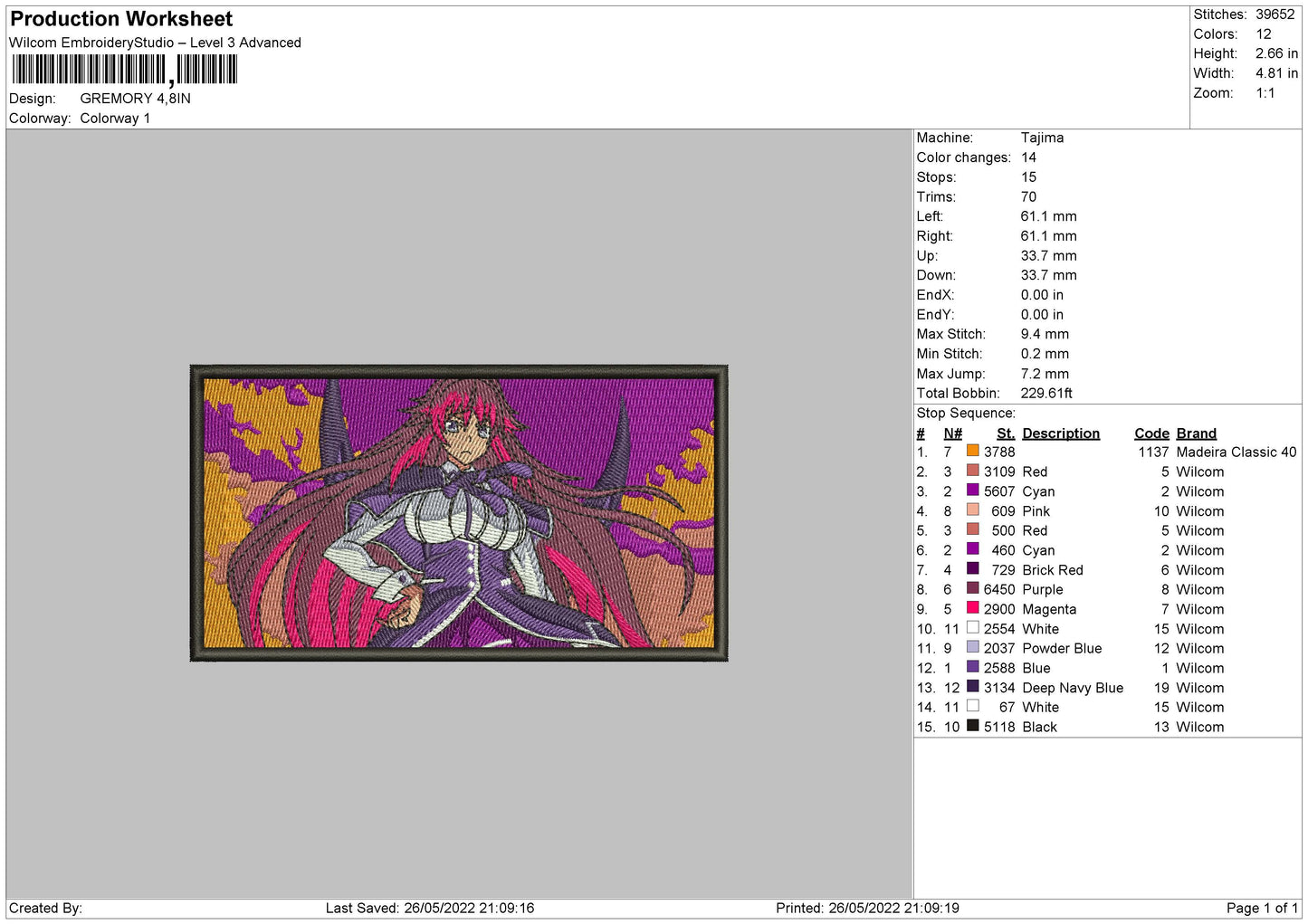 Gremory Embroidery File 4 size