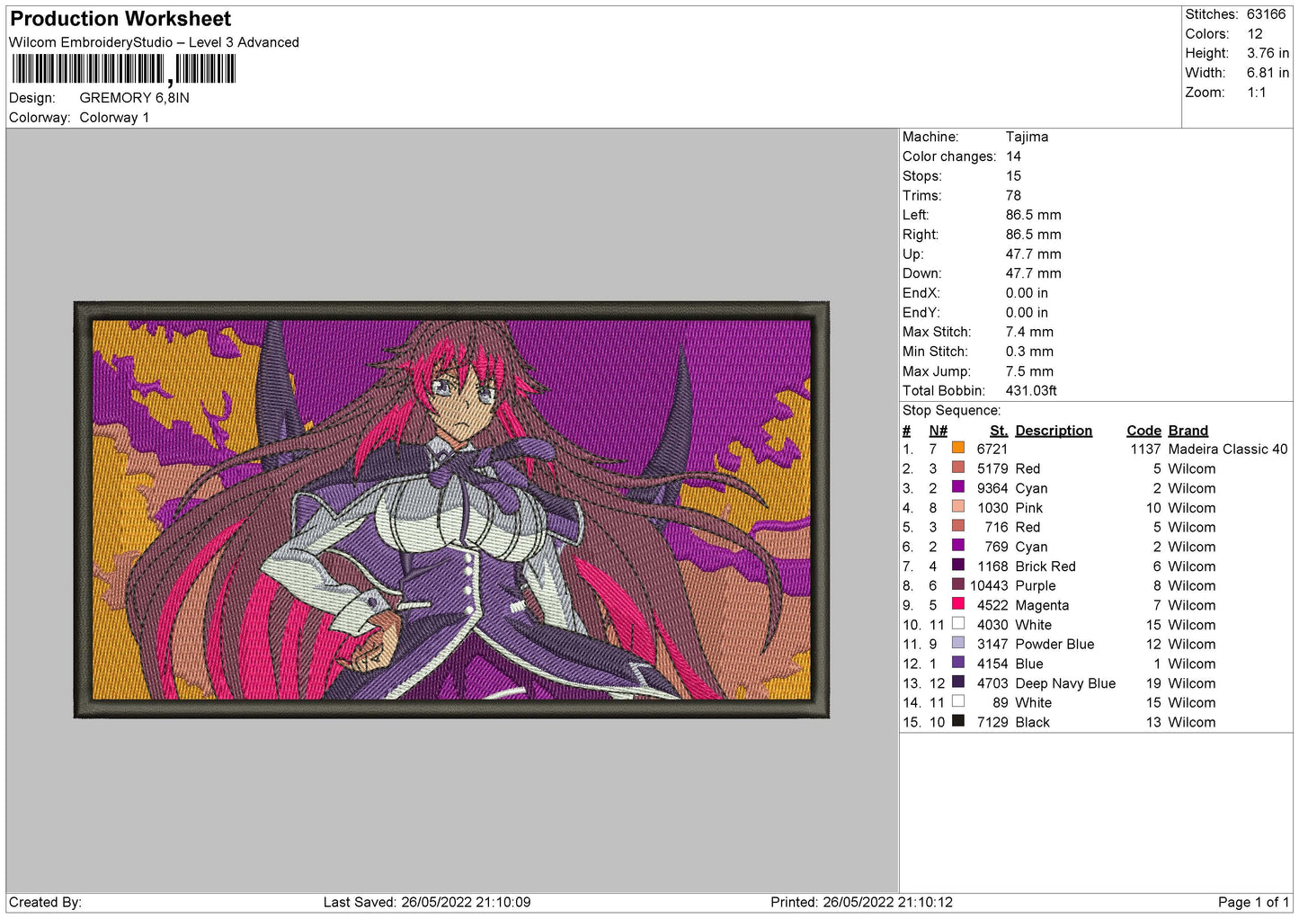 Gremory Embroidery File 4 size