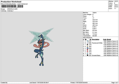 Greninja Pokemon Embroidery Machine Design File 6 sizes