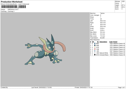 Greninja Embroidery File 6 sizes