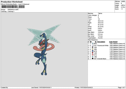 Greninja Pokemon Embroidery Machine Design File 6 sizes