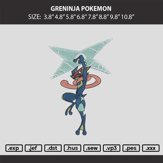 Greninja Pokemon Embroidery Machine Design File 6 sizes