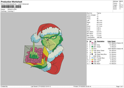 Grinch Xmas Embroidery File 6 sizes