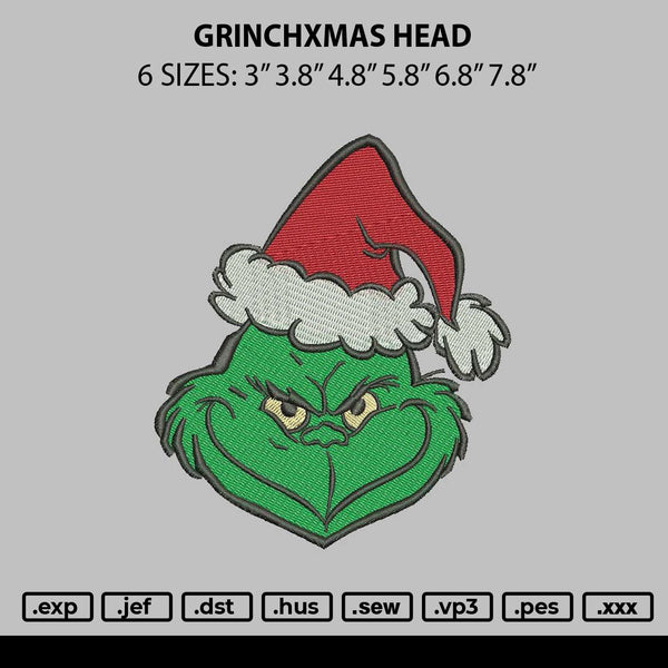 Grinchxmas Head 2410 Embroidery File 6 sizes