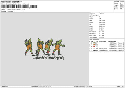Not Going Color Embroidery File 6 sizes