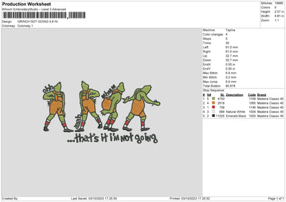Not Going Color Embroidery File 6 sizes