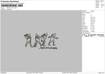 Grinch Out Embroidery File 6 sizes
