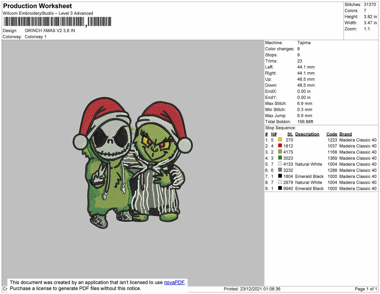 Grinch Xmas Embroidery File 4 size