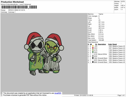 Grinch Xmas Embroidery File 4 size