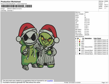 Grinch Xmas Embroidery File 4 size