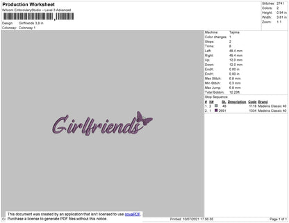 Girlfriends Text Embroidery File 4 size