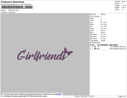 Girlfriends Text Embroidery File 4 size