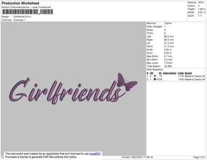 Girlfriends Text Embroidery File 4 size