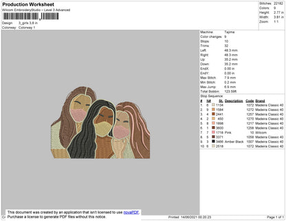 Girls Image Embroidery File 4 Size