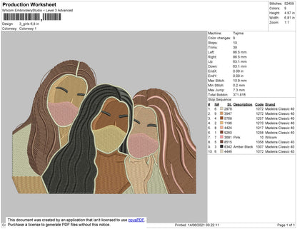Girls Image Embroidery File 4 Size