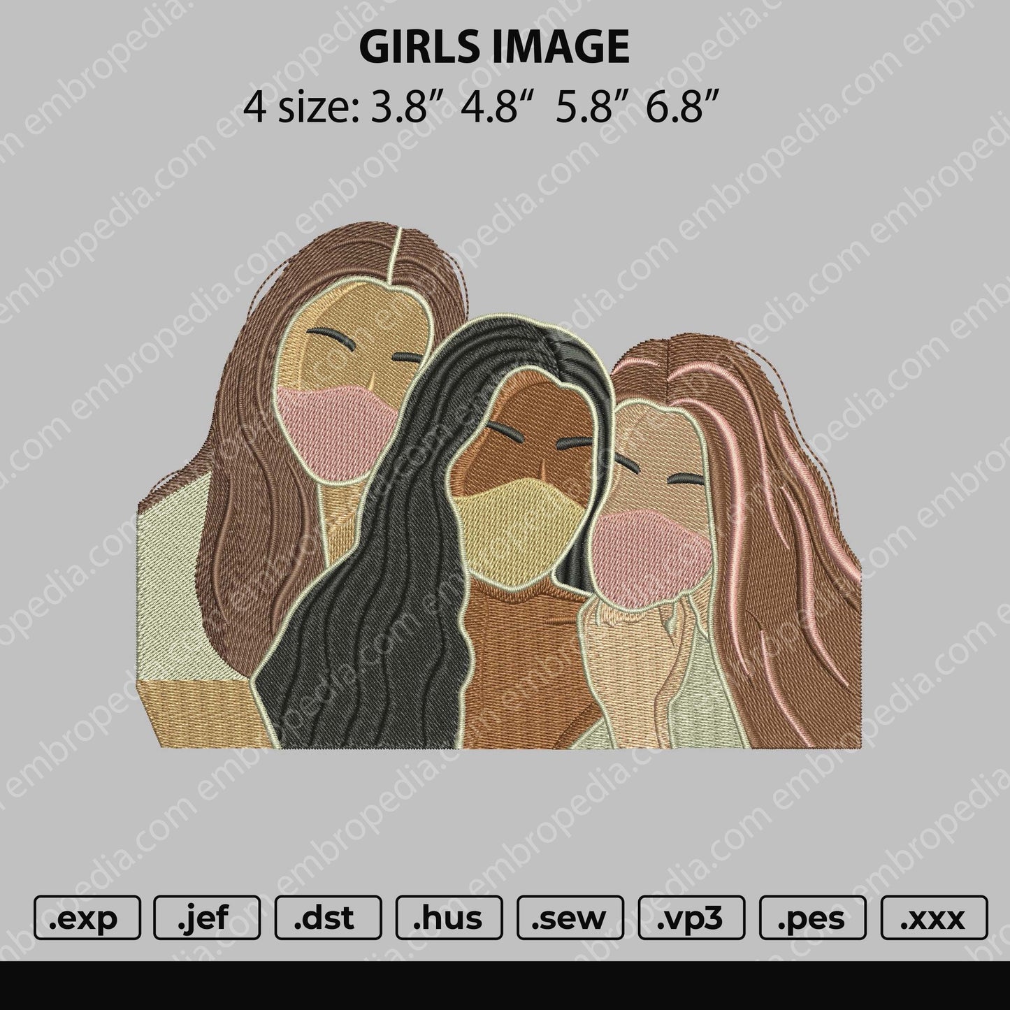 Girls Image Embroidery File 4 Size
