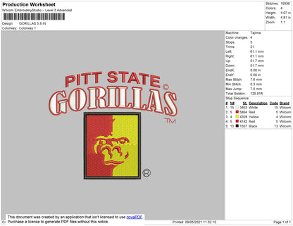 Gorillas Embroidery File 4 size