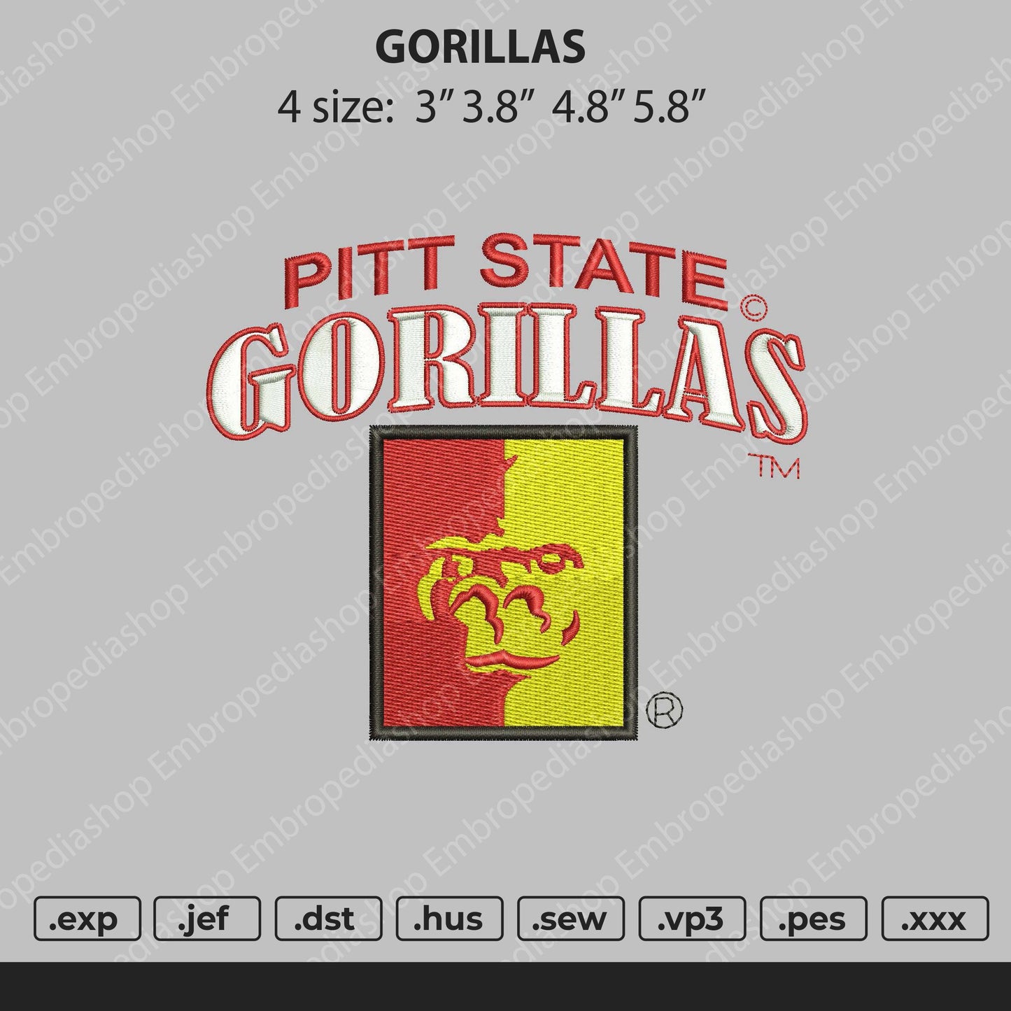 Gorillas Embroidery File 4 size
