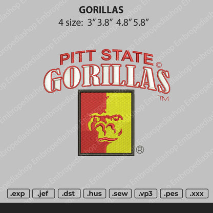 Gorillas Embroidery File 4 size