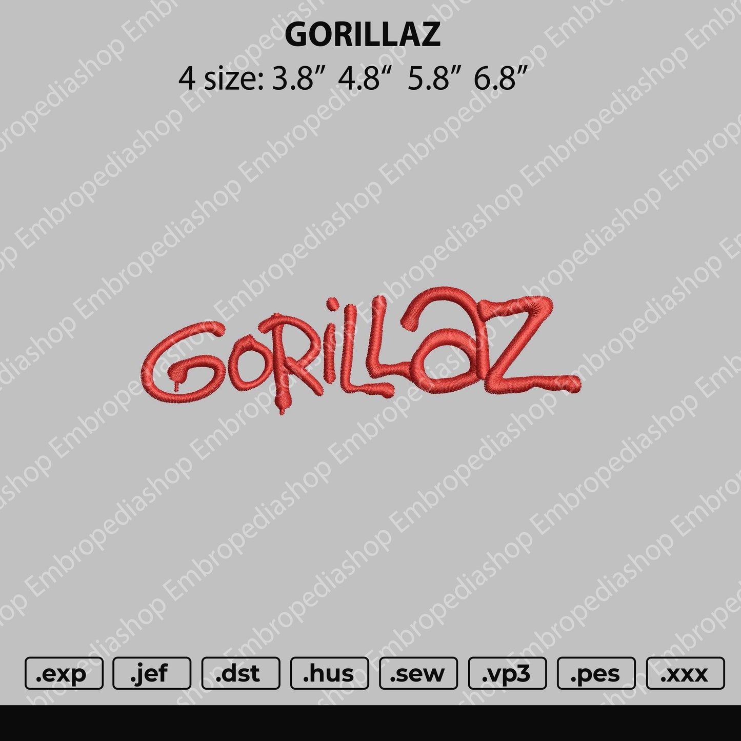 Gorillaz Text Embroidery File 4 size
