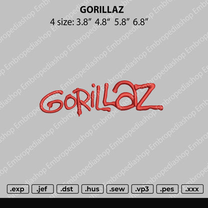Gorillaz Text Embroidery File 4 size