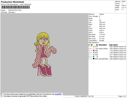 Girl With Heels Embroidery File 4 size