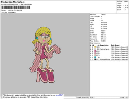Girl With Heels Embroidery File 4 size