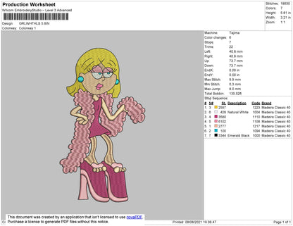 Girl With Heels Embroidery File 4 size