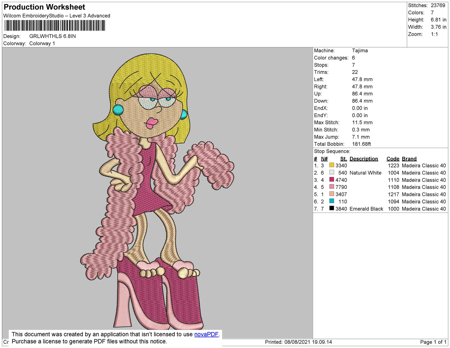 Girl With Heels Embroidery File 4 size
