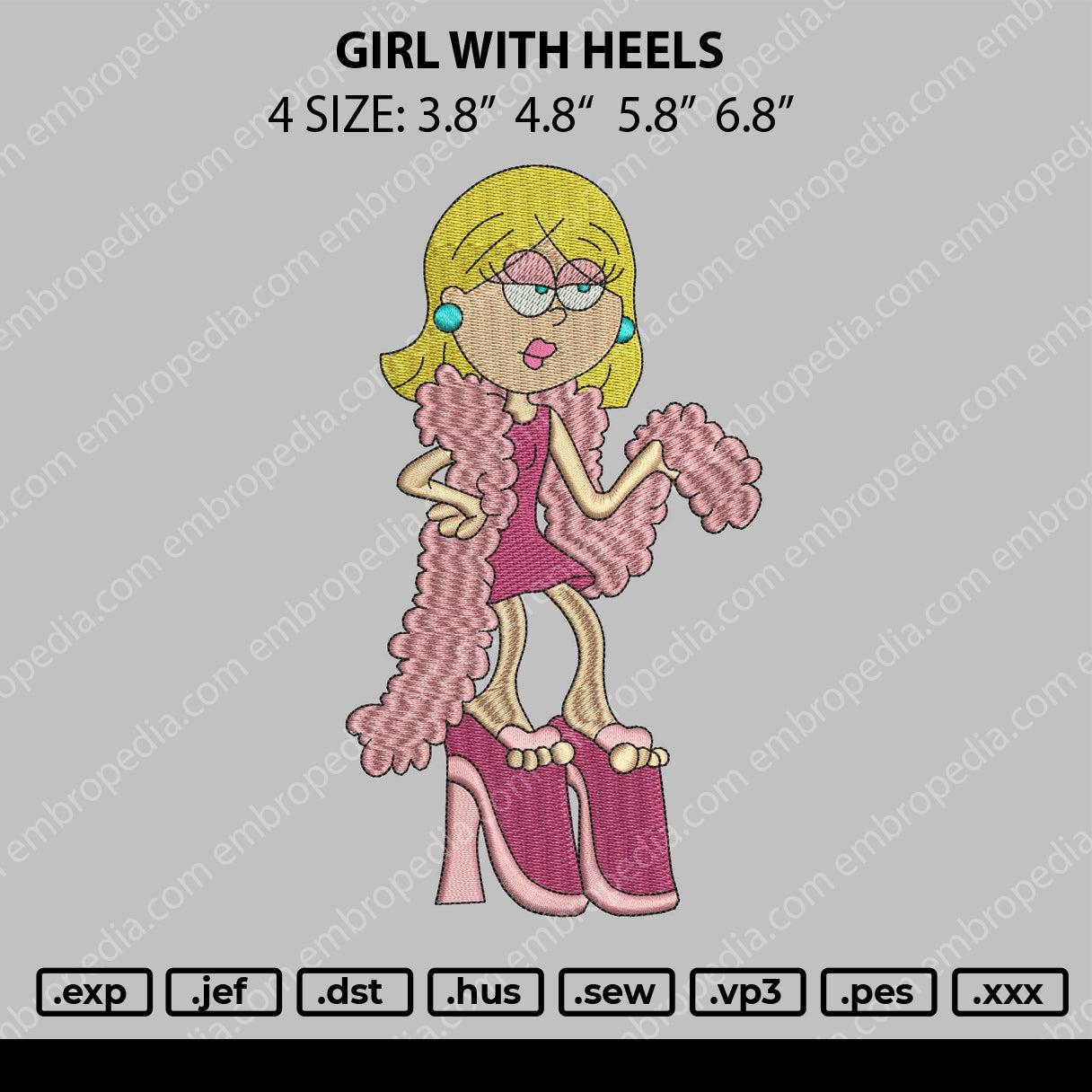 Girl With Heels Embroidery File 4 size