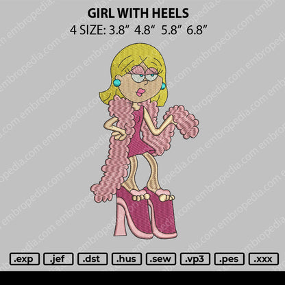 Girl With Heels Embroidery File 4 size
