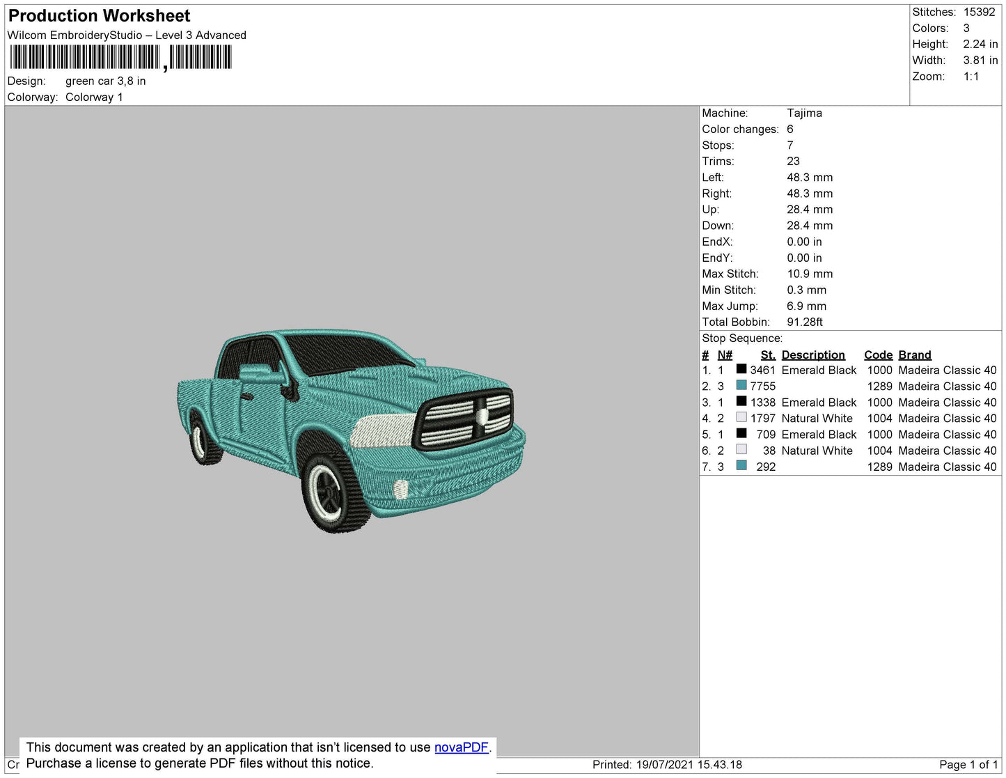 Green Car Embroidery File 4 size