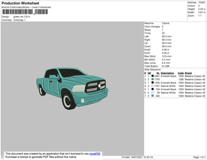 Green Car Embroidery File 4 size