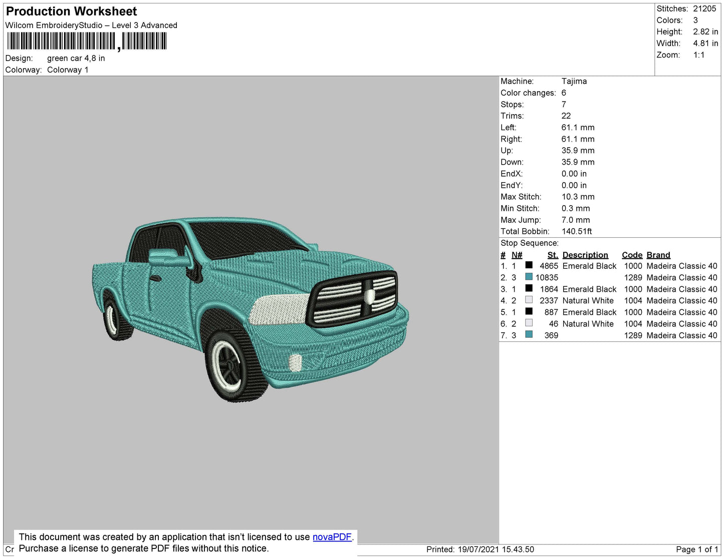 Green Car Embroidery File 4 size
