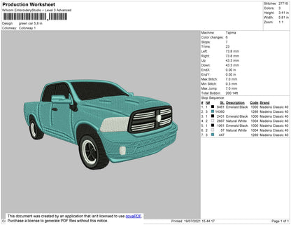 Green Car Embroidery File 4 size