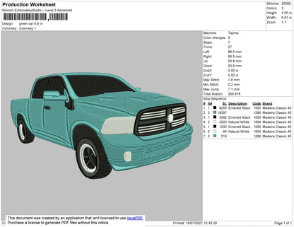 Green Car Embroidery File 4 size