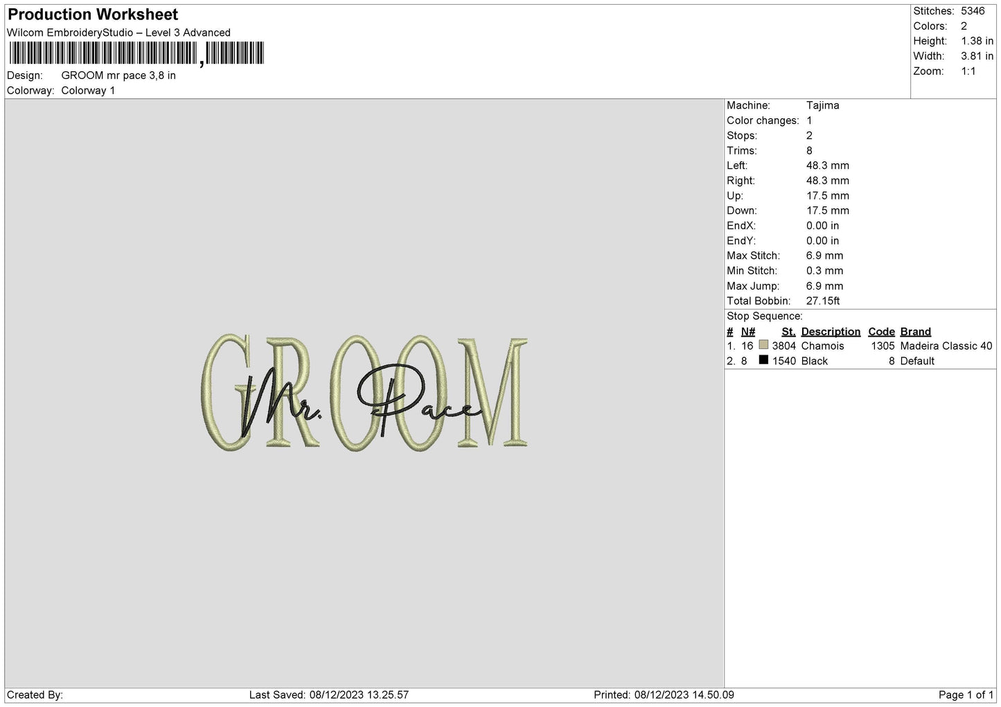 Mr Pace Embroidery File 6 sizes
