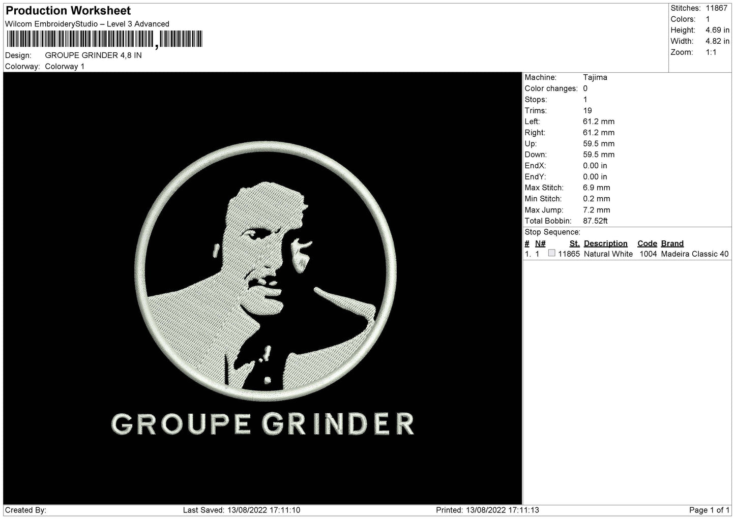 Groupe Grinder Embroidery File 5 sizes