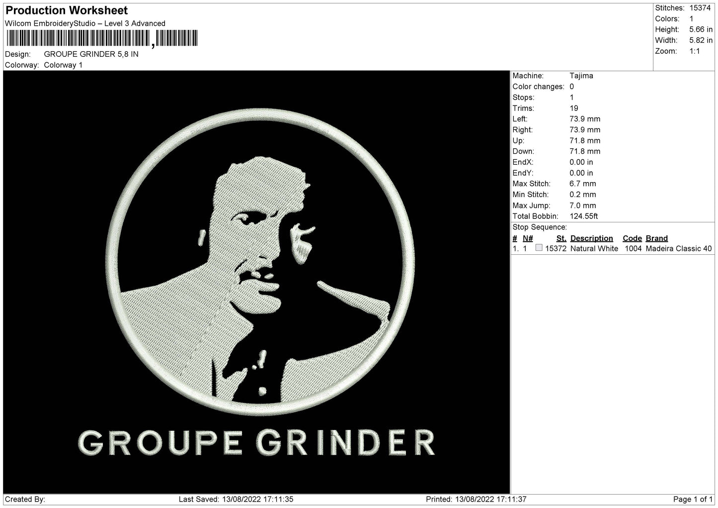 Groupe Grinder Embroidery File 5 sizes