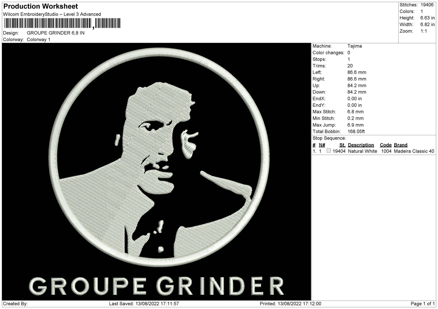 Groupe Grinder Embroidery File 5 sizes