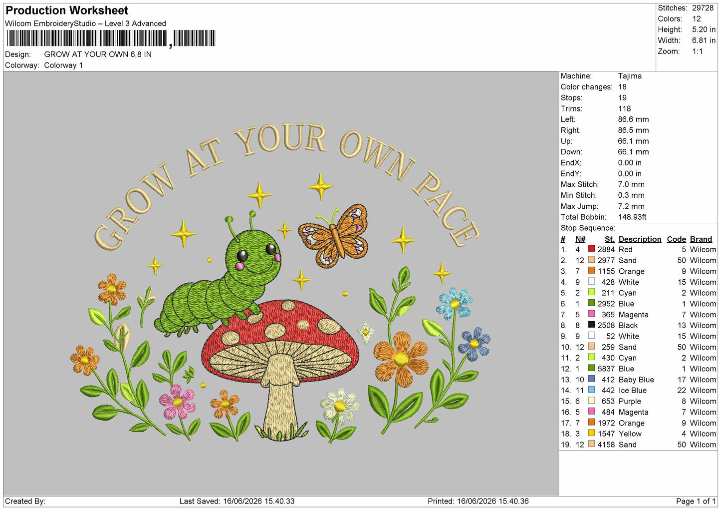 Growtext Embroidery Machine Design File 6 sizes