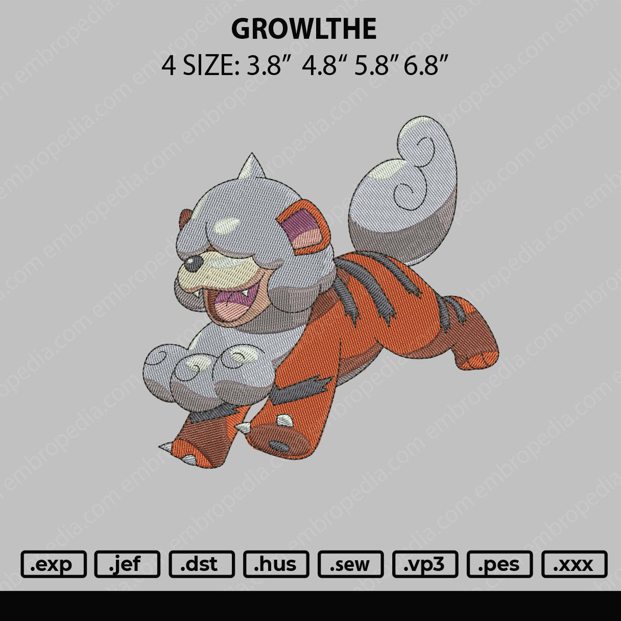 Growlthe Embroidery File 4 size