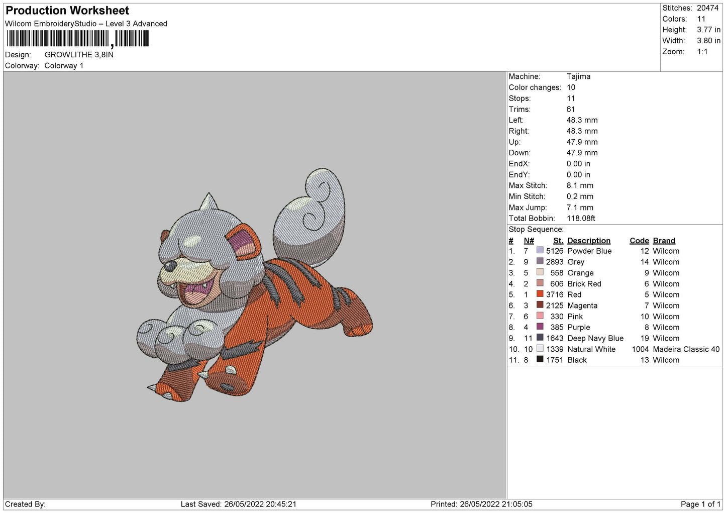 Growlthe Embroidery File 4 size