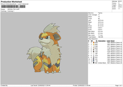 Growlithe 02 Embroidery File 5 sizes