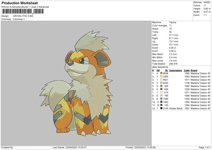 Growlithe 02 Embroidery File 5 sizes