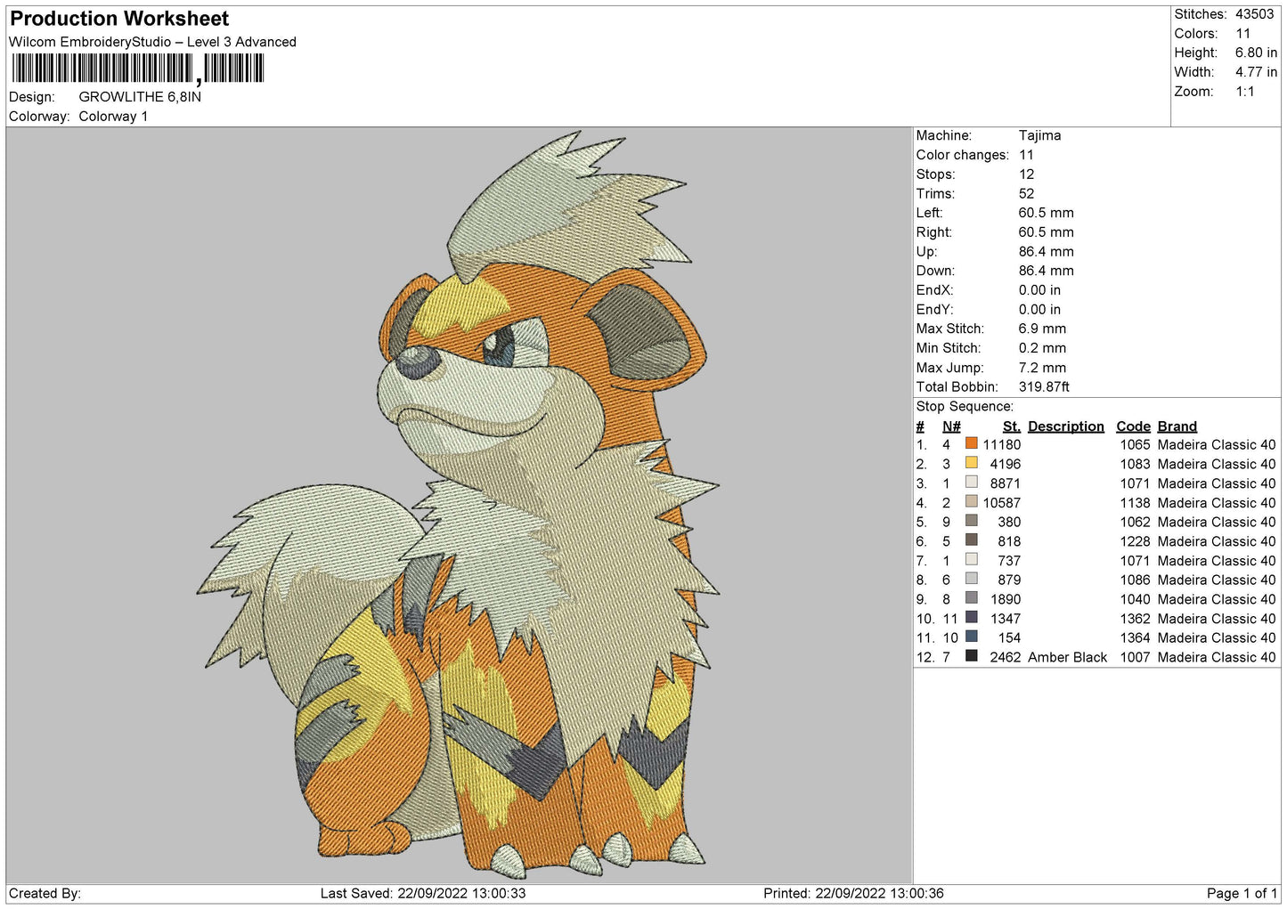 Growlithe 02 Embroidery File 5 sizes