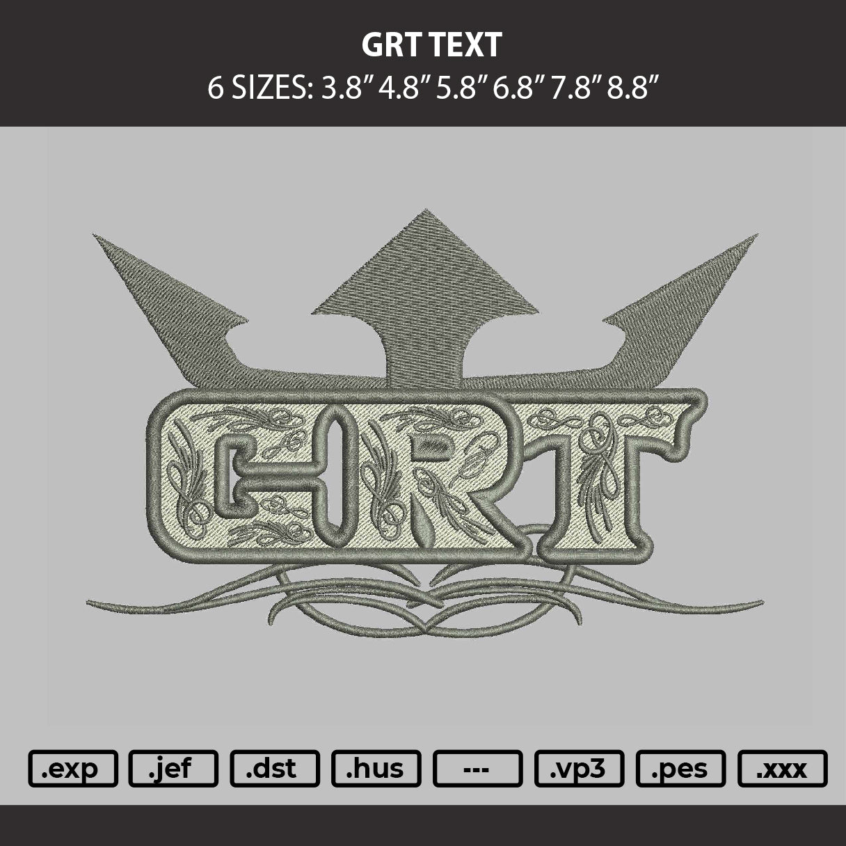 Grt Text Embroidery Machine Design File 6 sizes